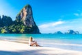 Woman resting on Railay beach Krabi Thailand. Asia Royalty Free Stock Photo