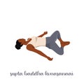 Woman resting in Reclining Bound Angle yoga Pose, Supta Baddha Konasana, restorative, relaxing asana