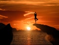 A woman is resting by yoga and nature in the morning.This image siluette Royalty Free Stock Photo