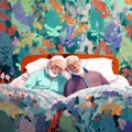 woman retired man asleep happy couple sleep bed happiness love old together. Generative AI. Royalty Free Stock Photo