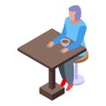 Woman retirement coffee cup icon, isometric style