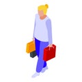 Woman retirement shopping icon, isometric style