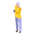 Woman retirement smartphone icon, isometric style