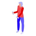 Woman retirement workout icon, isometric style