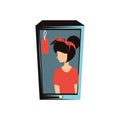 Woman retro in smartphone with commercial tag Royalty Free Stock Photo