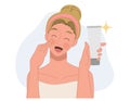 woman review skincare product.flat vector cartoon character illustration