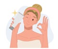 woman review skincare product.flat vector cartoon character illustration