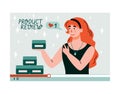 Woman reviewing product on video, flat cartoon vector illustration isolated Royalty Free Stock Photo