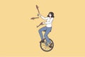 Woman ride unicycle juggle with skittles