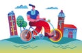 Woman rides a bike on a park, Vector Illustration Bicycle