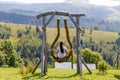 A woman rides on a swing