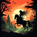 Woman riding on the back of horse through forest. Generative AI Royalty Free Stock Photo