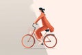 woman riding a bicycle, minimallist illustration of a girl wearing using a red dress driving a bike Royalty Free Stock Photo