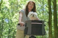 Woman riding a bike with her dog Royalty Free Stock Photo