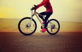 Woman riding bike on seaside Royalty Free Stock Photo