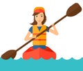 Woman riding in canoe