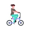 Woman riding electric bike over white background. cycling concept. cartoon full length character. flat style