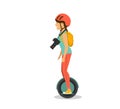 Woman riding electric hoverboard