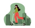 Woman riding an electric scooter in the city, sport and activity concept