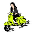 woman riding a green vespa vector Royalty Free Stock Photo