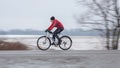 Woman riding her bike. Panning Royalty Free Stock Photo