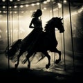 a woman riding a horse in a dark room Royalty Free Stock Photo