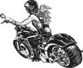 An woman riding motorcycle. An hand drawn vector. Freehand drawing.