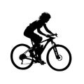 Woman riding mountain bike, mtb cycling. Isolated vector silhouette, side view Royalty Free Stock Photo