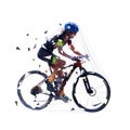 Woman riding mountain bike, mtb cycling. Low poly isolated vector illustration, side view Royalty Free Stock Photo