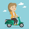 Woman riding scooter vector illustration.