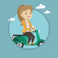 Woman riding scooter vector illustration.