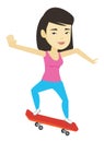 Woman riding skateboard vector illustration.