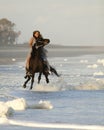 Woman riding wild horse on beach Royalty Free Stock Photo