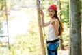 Woman riding on a zip line Royalty Free Stock Photo