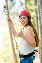 Woman riding on a zip line Royalty Free Stock Photo