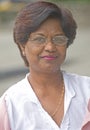 Woman with rimless, bifocal spectacles. Royalty Free Stock Photo