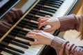 woman with ring playing a piano, close up on hands