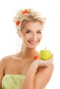 Woman with ripe green apple Royalty Free Stock Photo