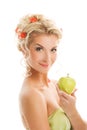Woman with ripe green apple Royalty Free Stock Photo