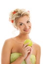 Woman with ripe green apple Royalty Free Stock Photo