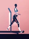 A woman with a robotic arm and leg is seen running at full speed on a treadmill pushing the boundaries of the human body