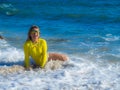 Woman on rocky beach Royalty Free Stock Photo