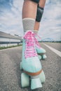 Woman rollerskater wearing knee protector pads Royalty Free Stock Photo