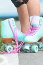 Woman rollerskater wearing knee protector pads Royalty Free Stock Photo
