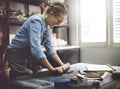 Woman Rolling Clay Craftsman Skill Concept