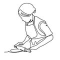 Woman rolling dough with rolling pin. Continuous line drawing. Isolated on the white background. Vector monochrome