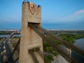 woman roofer in the evening climing on the bridge Royalty Free Stock Photo