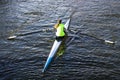 Woman rowing a boat on avon river at stratford-upon-avon warwickshire midlands england