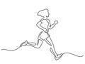 Woman Runner. Continuous One Line Drawing. Young woman athlete run sprint.