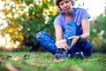 Woman runner hold her sports injured leg. Sport, medicine and pe Royalty Free Stock Photo